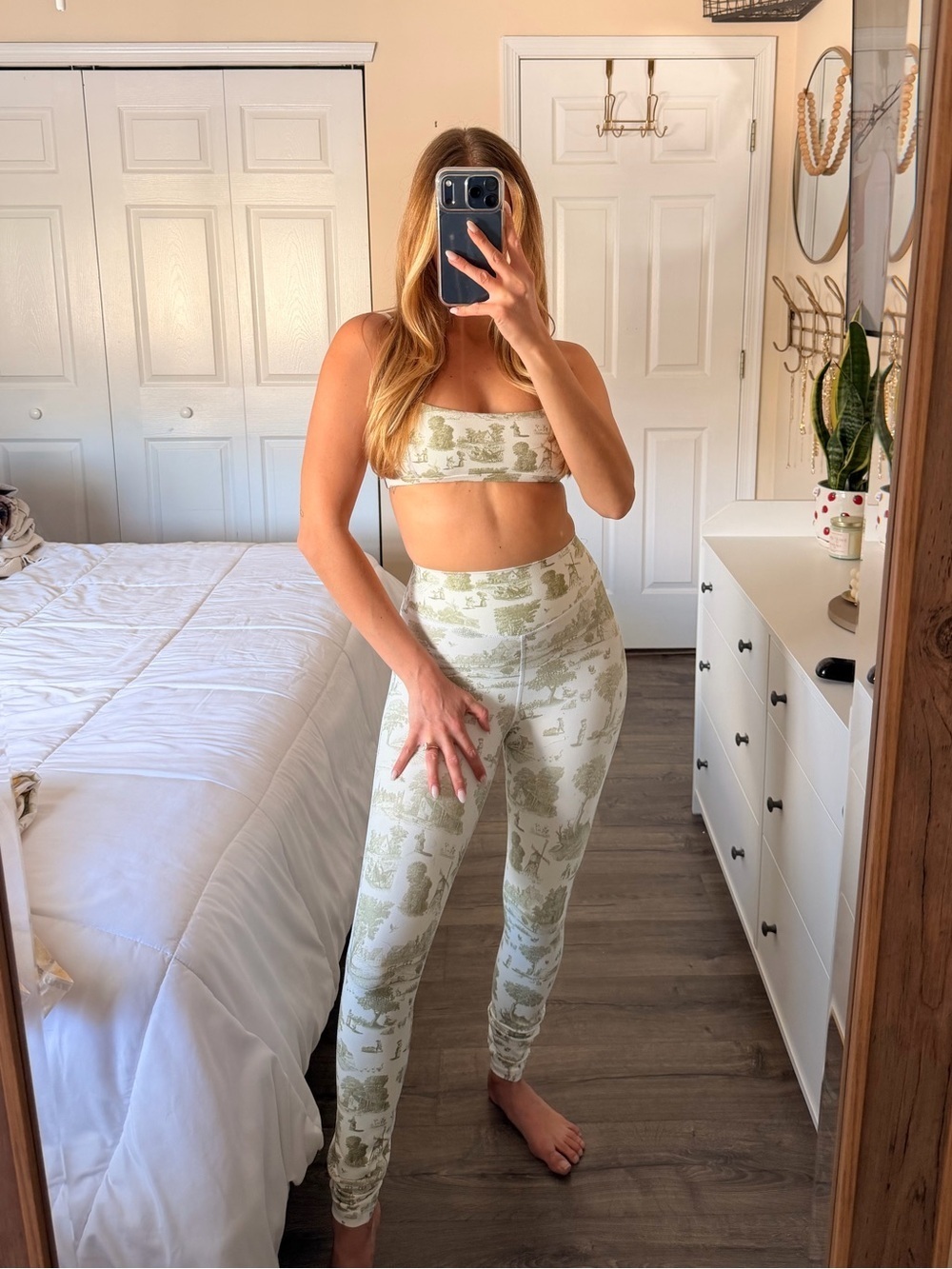 We Wore What White and Sage Toile Active Set - Sports Bra & High Waist Leggings